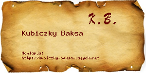 Kubiczky Baksa névjegykártya